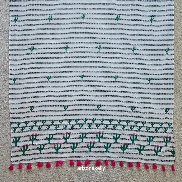 Anthropologie x Seen/Worn/Kept Cotton Cactus Scarf Embroidered - Picture 2 of 14